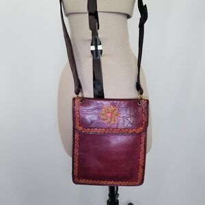 Handmade Crossbody Bag Women's Small Burgundy Leather Rectangular Argentina